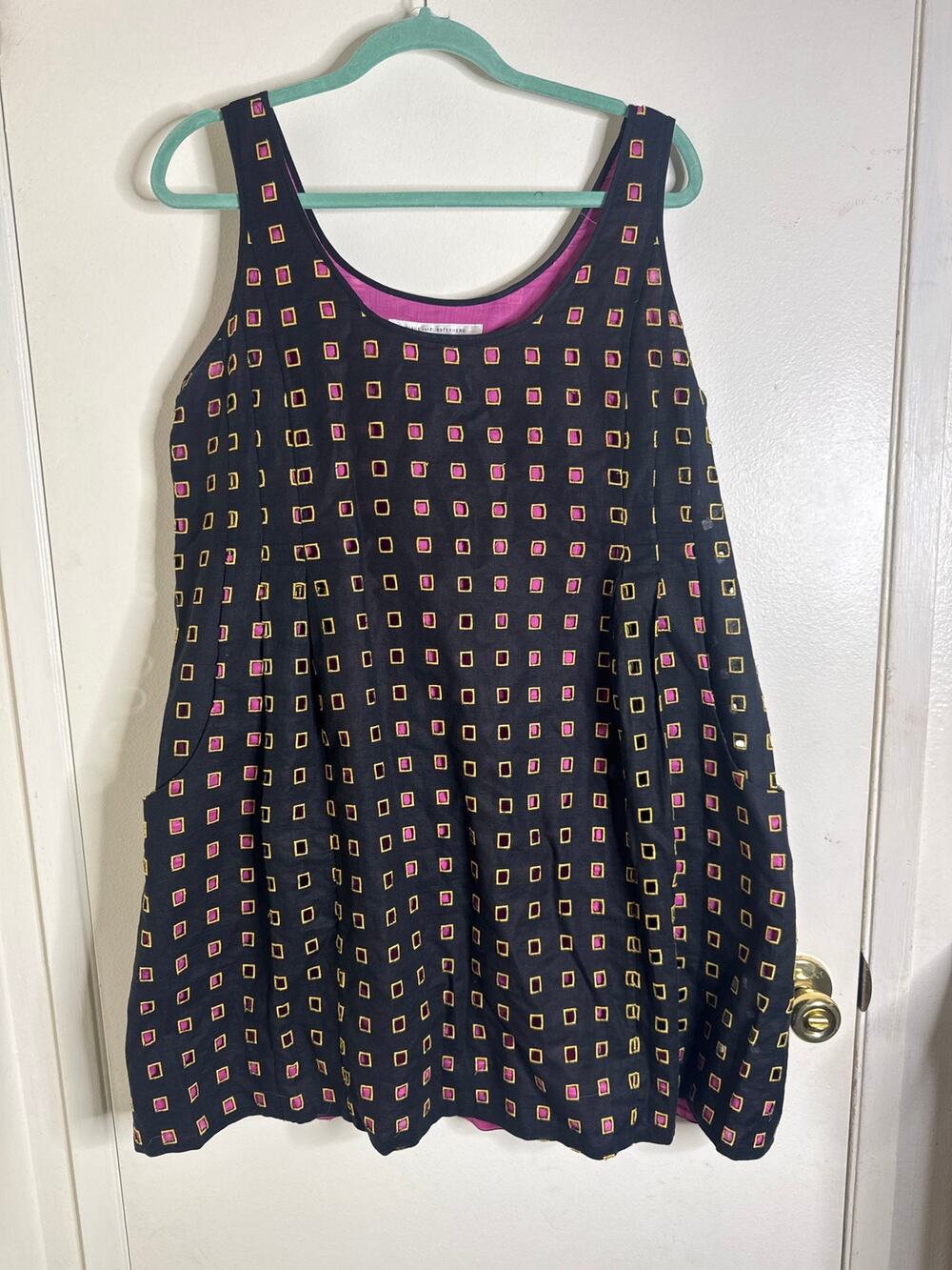 Diane von Furstenberg Geometric Square Print Shift Dress Pockets Pink Sz12